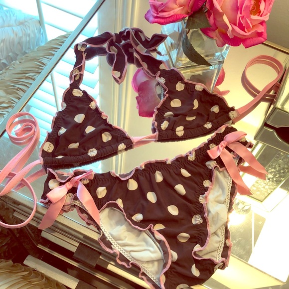 Other - Polka Dot Bikini 👙 Pink Brown Bow Size Small
